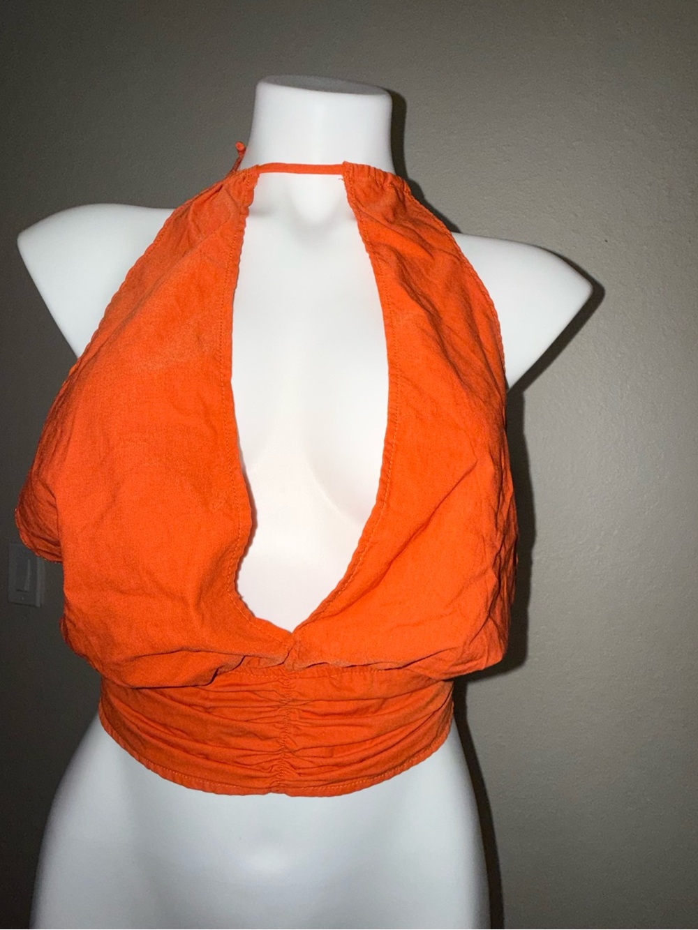 Women’s Orange Halter Plunge Crop Top